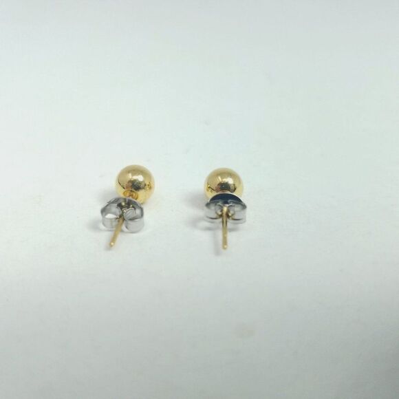 Vintage Little Gold Tone Ball Shape Stud Earrings, Classic Minimal Estate - Picture 2 of 5